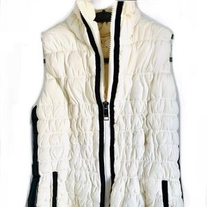 Fitted Off-White Puffy Vest w/ Vegan Leather Trim